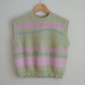 Pastel Striped Knit Sleeveless Sweater Vest - Green & Pink